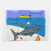 Funny slaapshark and Fishing cartoon Theedoek (Horizontaal)