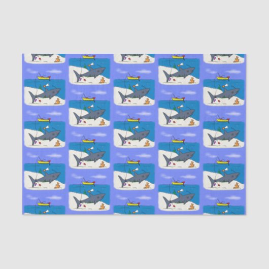 Funny slaapshark and Fishing cartoon Tissuepapier (Voorkant)