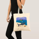 Funny slaapshark and Fishing cartoon Tote Bag (Voorkant (product))