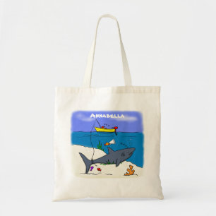 Funny slaapshark and Fishing cartoon Tote Bag
