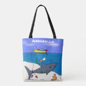 Funny slaapshark and Fishing cartoon Tote Bag (Achterkant)