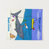 Funny slaapshark and Fishing cartoon Wandkleed (Voorkant (horizontaal))