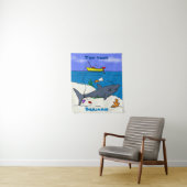 Funny slaapshark and Fishing cartoon Wandkleed (In situ)