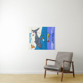 Funny slaapshark and Fishing cartoon Wandkleed (In Situ (horizontaal))