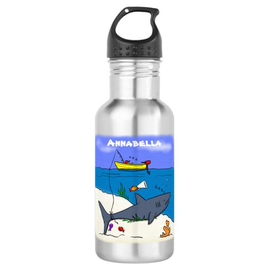 Funny slaapshark and Fishing cartoon Waterfles (Voorkant)