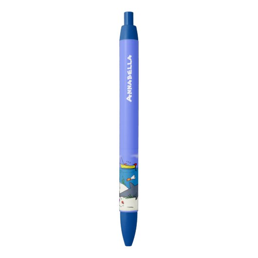 Funny slaapshark and Fishing cartoon Zwarte Inkt Pen (Voorkant Verticaal)
