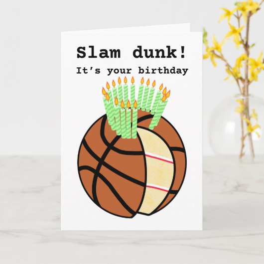 Funny slam dunk basketbal kaart (Gele Bloem)