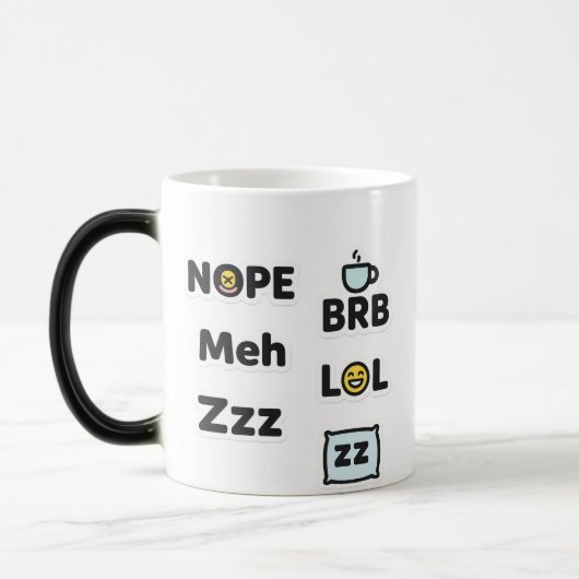 Funny Slang Mok – Nope, Meh, BRB, LOL, Zzz (Links)
