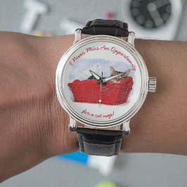 Funny Slapten Kitten in Red Basket Foto op maat Horloge
