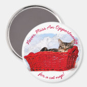 Funny Slapten Kitten in Red Basket, op maat gemaak Magneet (Voorkant / Achterkant)