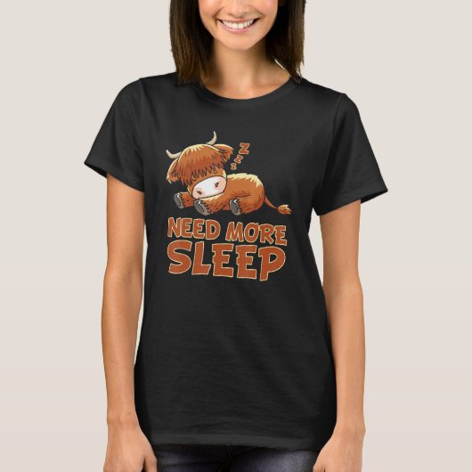 Funny Sleeping Highland Cattle Cow Pajama Bedtime T-shirt (Voorkant)