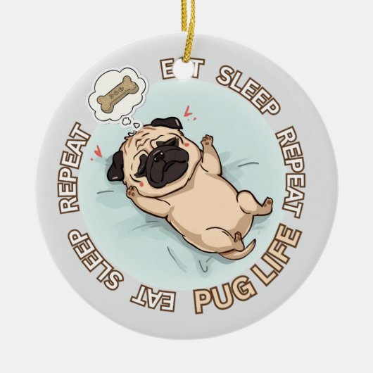 Funny Sleeping Pug Ornament | Eat Sleep Repeat Dog (Voorkant)