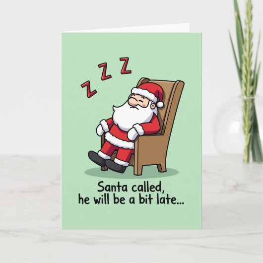 Funny Sleeping Santa Claus Cartoon Christmas Card Kaart (Voorkant)