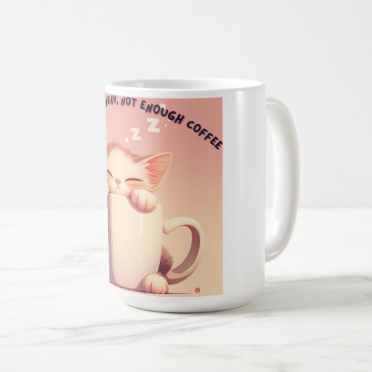 Funny Sleepy Cat Coffee Mok – Maandag Mood (Voorkant rechts)