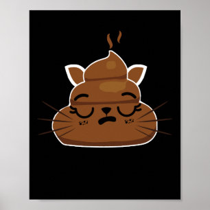 Funny Sleepy Cat Emoji Pajama Poo Emoticon Humor Poster