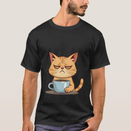 Funny Sleepy Ginger Cat Needs Coffee Morning ✨🐾☕ T-shirt