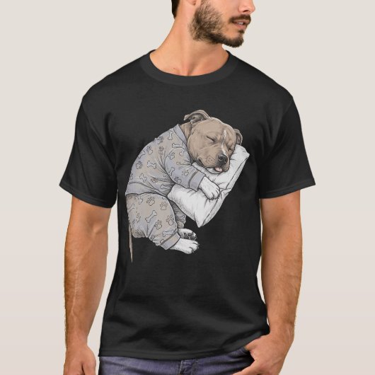 Funny Sleepy Staffordshire Bull Terrier Pajama T-shirt (Voorkant)