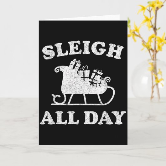 Funny Sleigh All Day Christmas In July Retro Vinta Kaart (Gele Bloem)