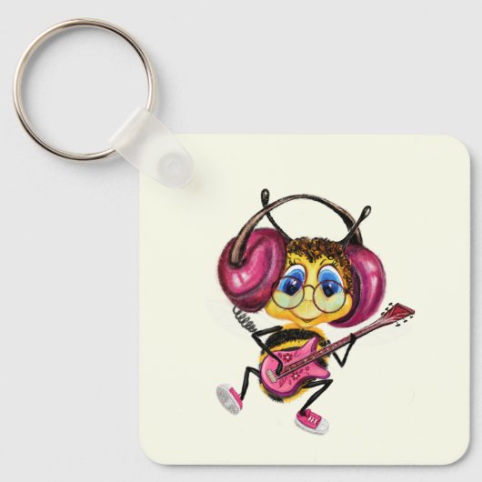 Funny Sleutelhanger met Guitar Player Bee (Voorkant)