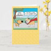 Funny Slobbery Bulldog Superhero Happy Birthday Kaart (Gele Bloem)