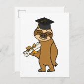 Funny Sloth Afstuderen Cartoon Aankondigingskaart (Voorkant / Achterkant)