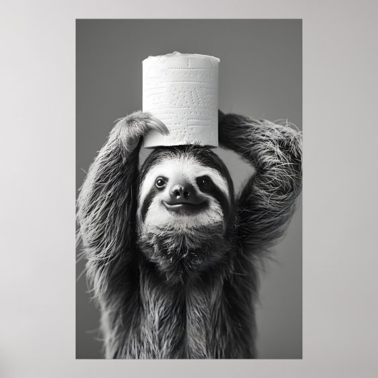 Funny Sloth Bathroom Art Print, Toilet Paper Roll Poster (Voorkant)