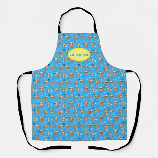Funny Sloth Blue Pattern | Sjabloon Jouw tekst toe Schort (Voorkant)