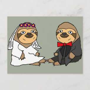 Funny Sloth Bride en Groom Wedding Briefkaart