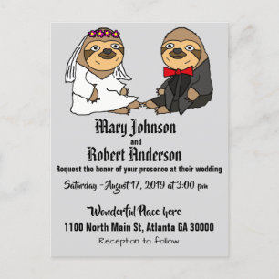 Funny Sloth Bride en Groom Wedding Invitation Uitnodiging Briefkaart