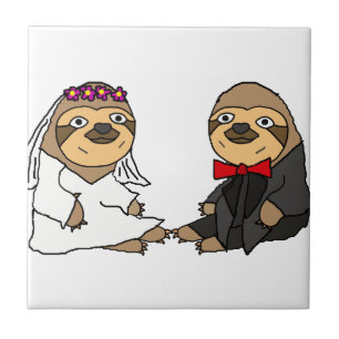 Funny Sloth Bride en Groom Wedding Tegeltje