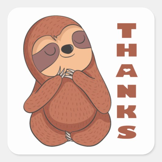 Funny Sloth Cartoon Bruin Schattige Dank u Vierkante Sticker (Voorkant)