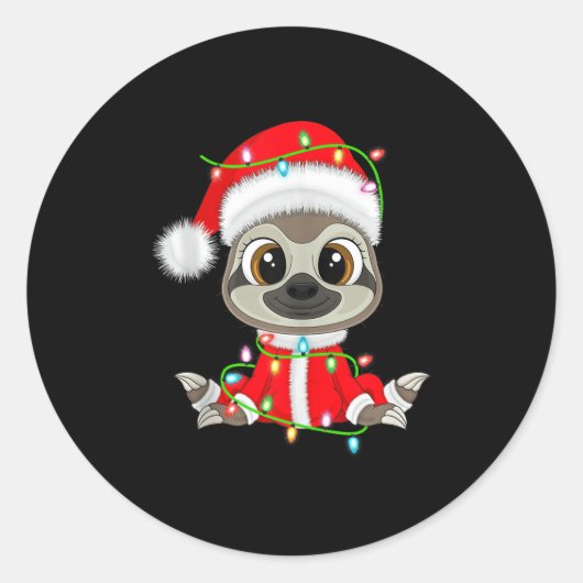 Funny Sloth Christmas Lights Santa Costume Cute An Ronde Sticker (Voorkant)