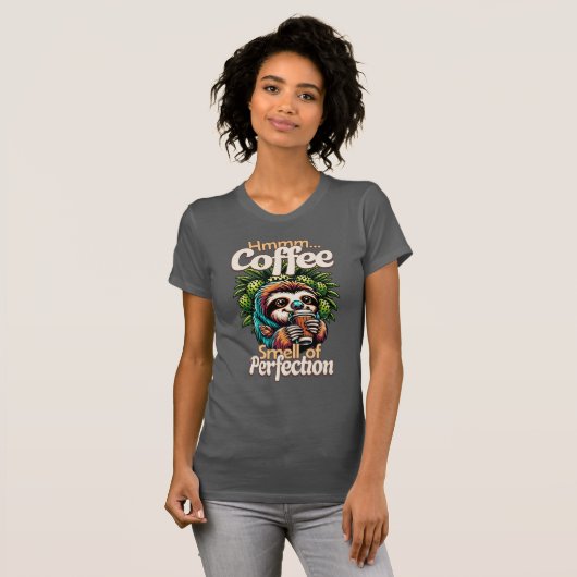 Funny Sloth Coffee Drinker T-Shirt (Voorkant volledig)