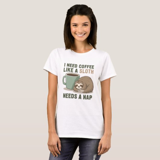 Funny Sloth Coffee T-shirt (Voorkant volledig)