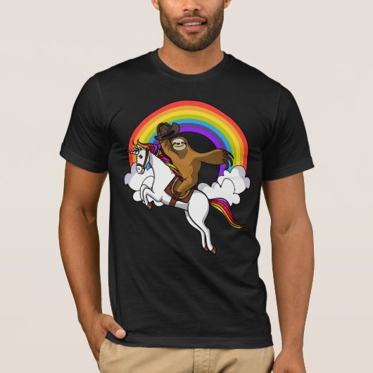 Funny Sloth Cowboy Riding Magical Unicorn Rainbow T-shirt (Voorkant)