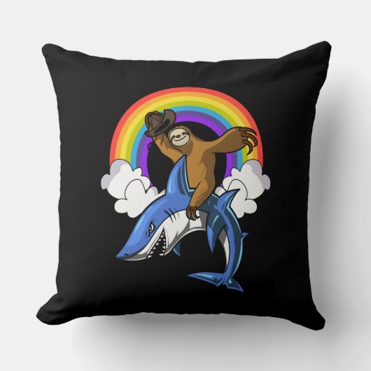 Funny Sloth Cowboy Riding Ocean Shark Rainbow Kussen (Voorkant)