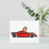Funny Sloth Driving Race Cartoon Briefkaart (Staand voorkant)
