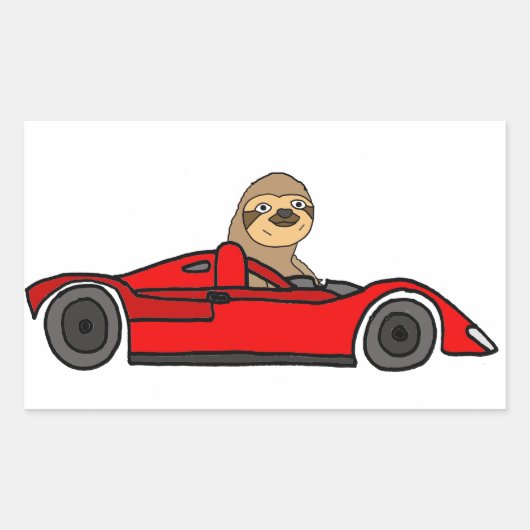 Funny Sloth Driving Race Cartoon Rechthoekige Sticker (Voorkant)
