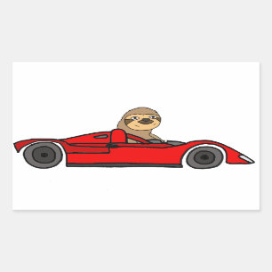 Funny Sloth Driving Race Cartoon Rechthoekige Sticker