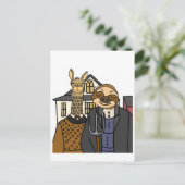Funny Sloth en Llama American Gothic Artwork Briefkaart (Staand voorkant)