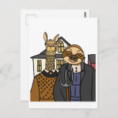 Funny Sloth en Llama American Gothic Artwork Briefkaart (Voorkant / Achterkant)