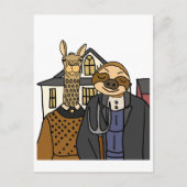 Funny Sloth en Llama American Gothic Artwork Briefkaart (Voorkant)