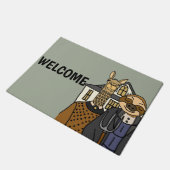 Funny Sloth en Llama American Gothic Artwork Deurmat (Schuin)
