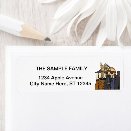 Funny Sloth en Llama American Gothic Artwork Etiket (Insitu)