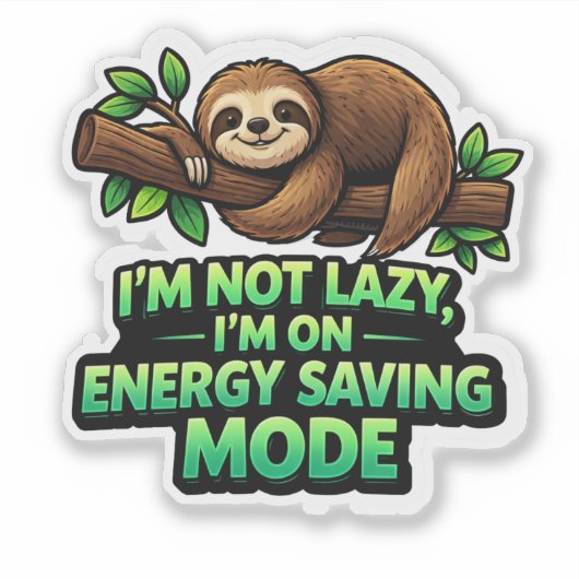 Funny Sloth Energy Saving Mode Sticker (Voorkant)