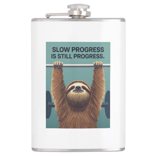 Funny Sloth Gym Motivation Poster - Slow Progress  Heupfles (Voorkant)
