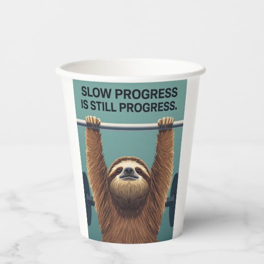 Funny Sloth Gym Motivation Poster - Slow Progress  Papieren Bekers (Voorkant)