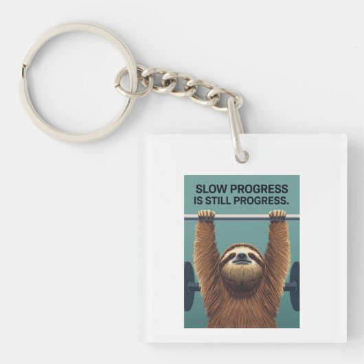 Funny Sloth Gym Motivation Poster - Slow Progress  Sleutelhanger (voorkant)