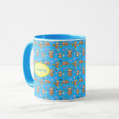 Funny Sloth Hearts Floral Blue Pattern | Naam toev Mok (Voorkant links)