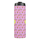 Funny Sloth Hearts Floral Pink Pattern | Naam toev Thermosbeker (Voorkant)